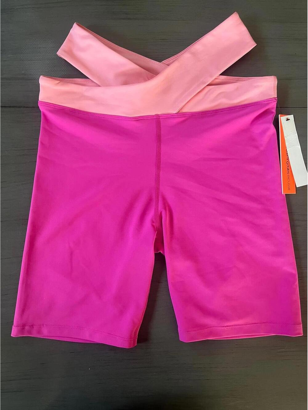 NWT Aqua Athletic Womens High Rise Biker Shorts Sz Medium Hot Pink Cutout
